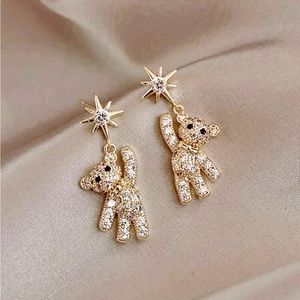 🐻 Rhinestone Lovely Bear Drop Earrings NWT